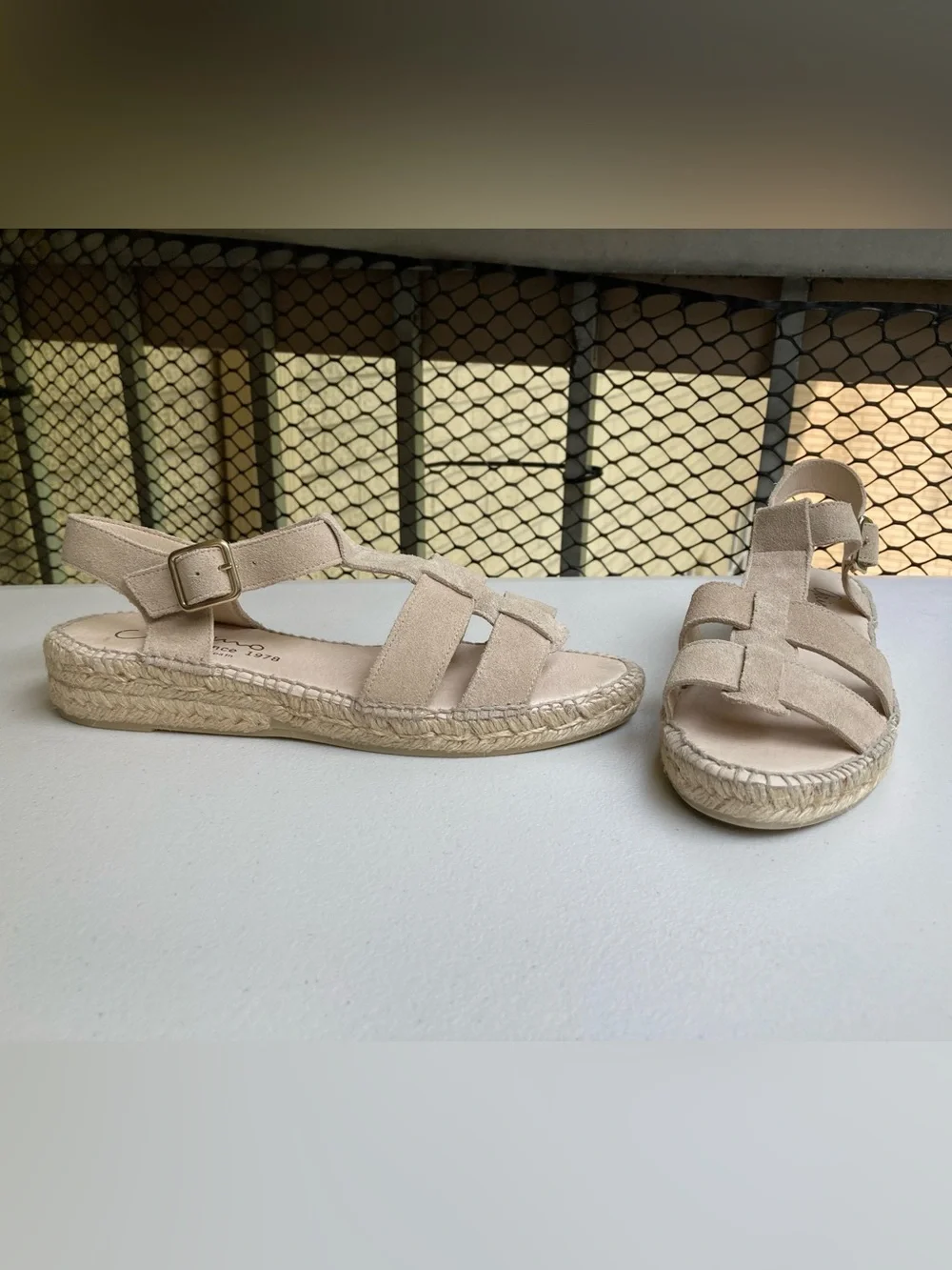 Giamo Anthropologie Tan Suede Fishermen Sandals Espadrille Platforms Size 40